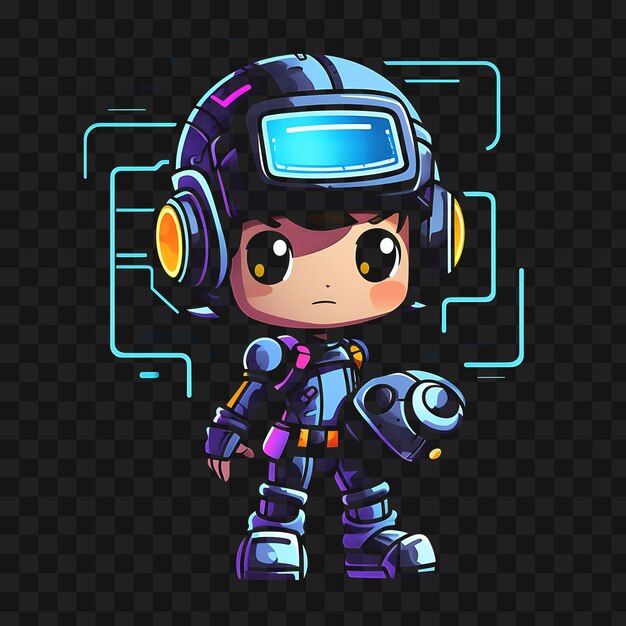 PSD projekt koszulki przygodowego chibi boy z ponytail explorers outfit utility sticker png no bg