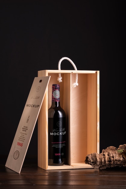 PSD projekt makiety drewnianego pudełka na wino