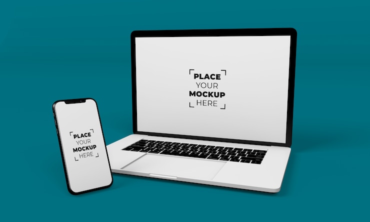 Projekt makiety na pełnym ekranie smartfona i laptopa