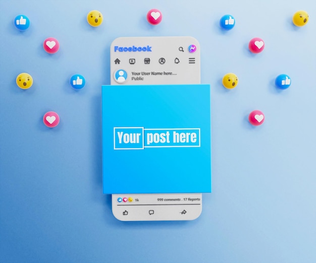 projekt makiety postu na facebooku w mediach społecznościowych lub projekt makiety postu na facebooku 3d