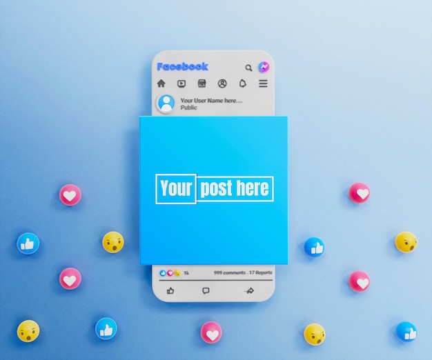 projekt makiety postu na facebooku w mediach społecznościowych lub projekt makiety postu na facebooku 3d