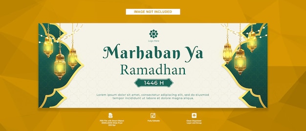 Projekt Marhaban Ya Ramadan Płaskie islamskie tło dla Facebooka Projekt szablonu okładki