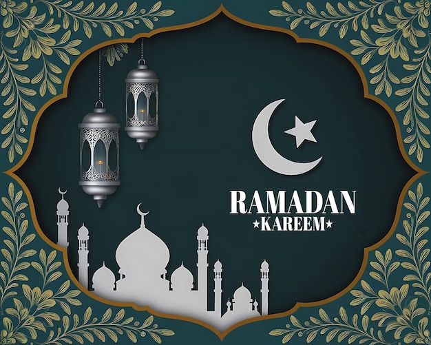 Projekt o tematyce islamskiej na ciemnozielonym tle