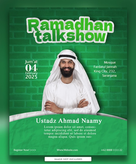 PSD projekt plakatu muzułmańskiego programu ramadan maulid talkshow