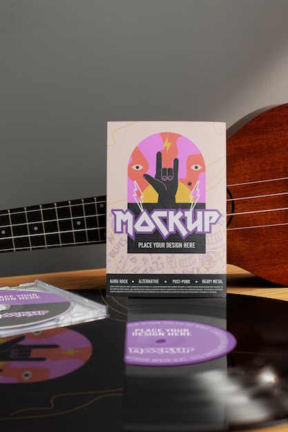 PSD projekt plakatu wydarzenia muzycznego z gitarą i winylem