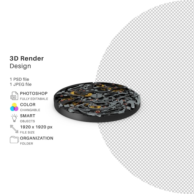 PSD projekt renderowania 3d jest pokazany z okręgiem i czarnym tłem.