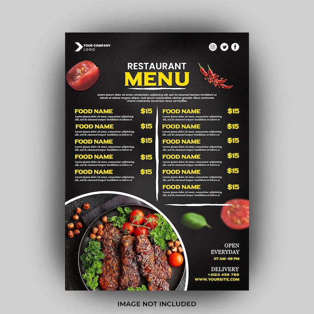 Projekt szablonu broszury menu restauracji