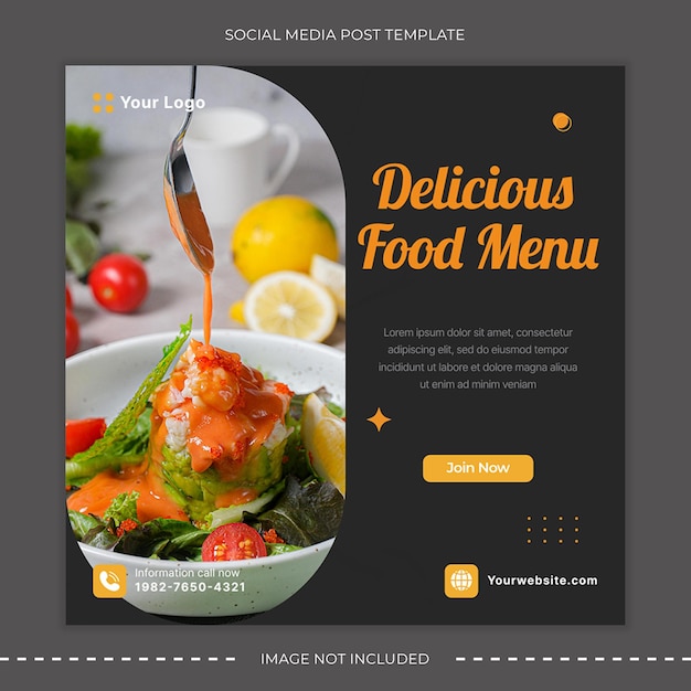 Projekt szablonu menu z pysznymi potrawami