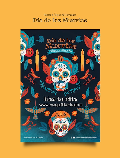 Projekt szablonu plakatów Dia de los muertos