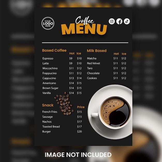 Projekt szablonu plakatów z menu kawiarni