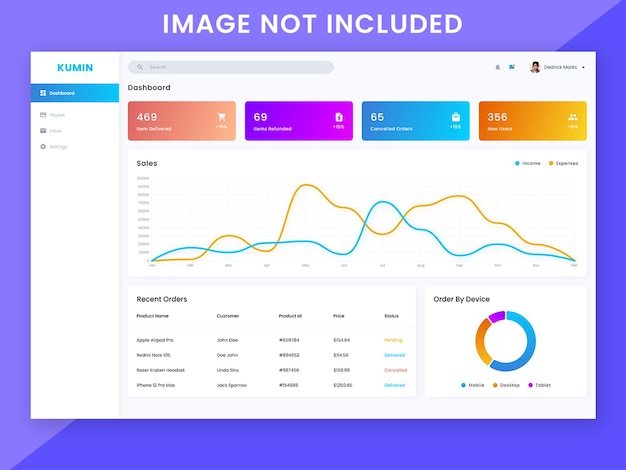 PSD projekt szablonu strony internetowej dashboard ui