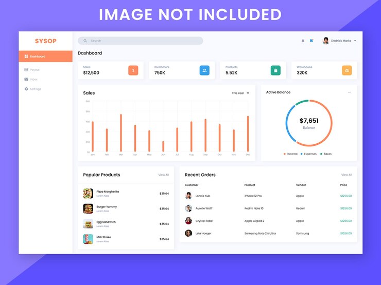 Projekt szablonu strony internetowej Dashboard UI