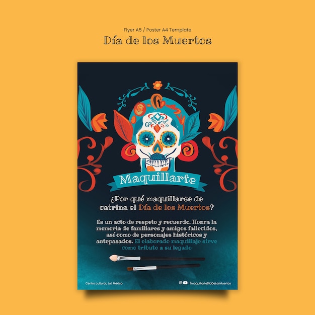 Projekt szablonu ulotki Dia de los muertos