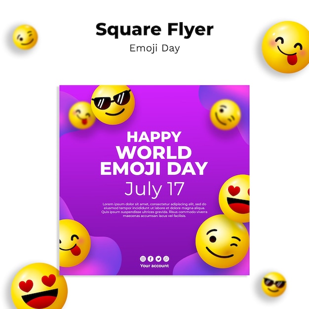 Projekt szablonu ulotki Emoji Day Square
