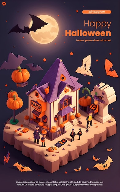 PSD projekt szablonu ulotki z ilustracją 3d na temat halloween
