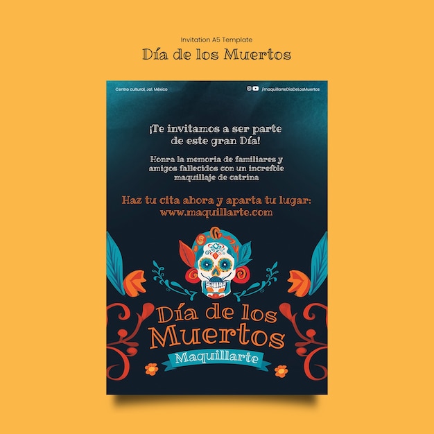 Projekt szablonu zaproszenia Dia de los muertos