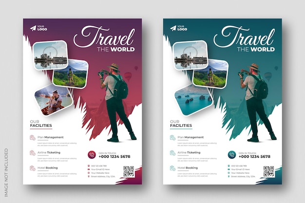 PSD projekt ulotki biznesowej i szablon strony tytułowej broszury dla biura podróży
