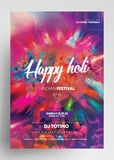 PSD projekt ulotki na festiwal holi