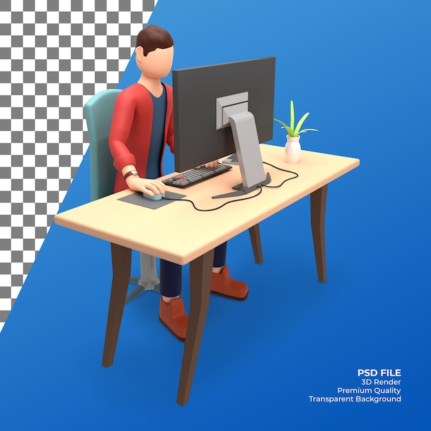 PSD projektant renderowania 3d mężczyzna na stole roboczym ilustracja