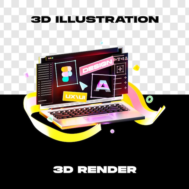 Projektowanie stron internetowych Ilustracja Figma 3d renderowanie 3D w wysokiej rozdzielczości z przezroczystym tłem