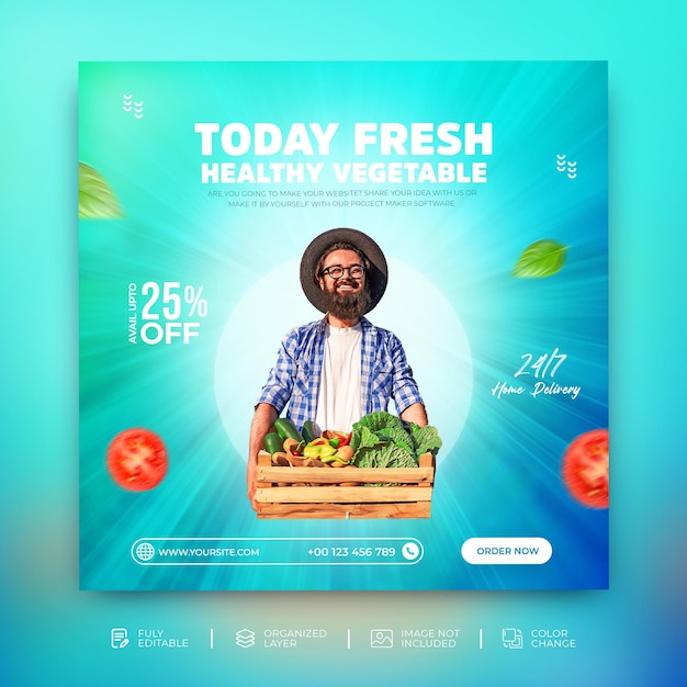 PSD promocja dostawy warzyw i artykułów spożywczych baner internetowy facebook okładka szablon instagram