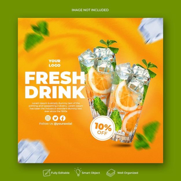 PSD promocja menu drinków w mediach społecznościowych szablon postu na instagram