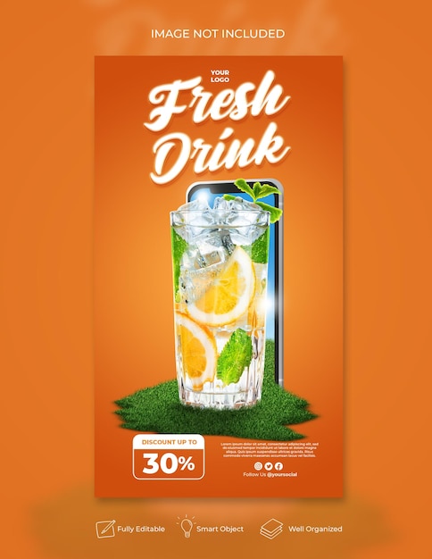 Promocja Menu Letnich Drinków W Mediach Społecznościowych Szablon Transparentu Okładki Na Instagramie