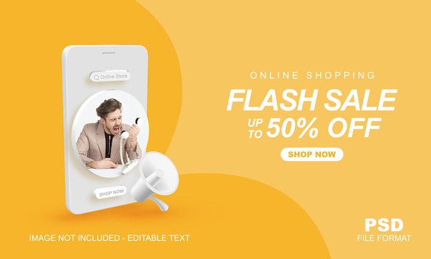 Promocja Na Zakupy Online W Sprzedaży Flash Z Szablonem Banera Mobilnego 3d