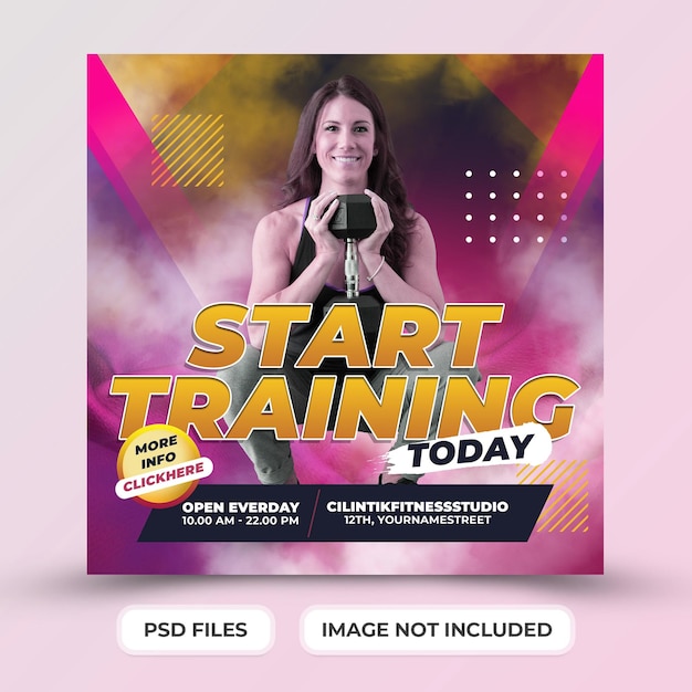 Promocja siłowni fitness szablon postów w mediach społecznościowych premium psd
