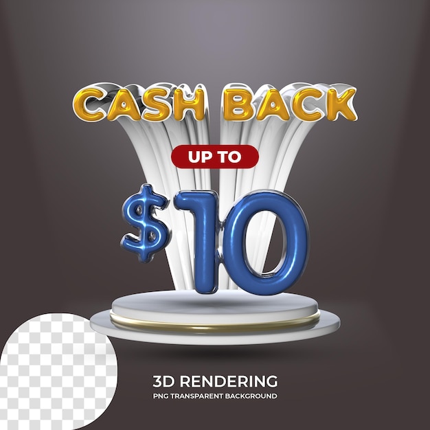 Promocja Sprzedaży Plakat Szablon Cash Back 10 Dolarów Renderowania 3d