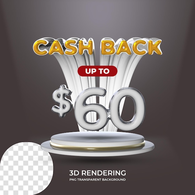 Promocja Sprzedaży Plakat Szablon Cash Back 60 Dolarów Renderowania 3d