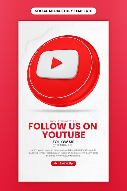 Promocja Strony Biznesowej Z Ikoną Youtube Renderowania 3d Dla Mediów Społecznościowych I Szablonu Historii Na Instagramie