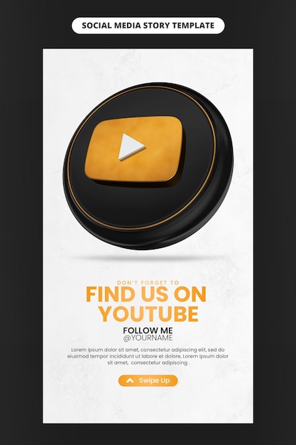 Promocja Strony Biznesowej Ze Złotą Ikoną Youtube 3d Dla Mediów Społecznościowych I Szablonu Historii Na Instagramie