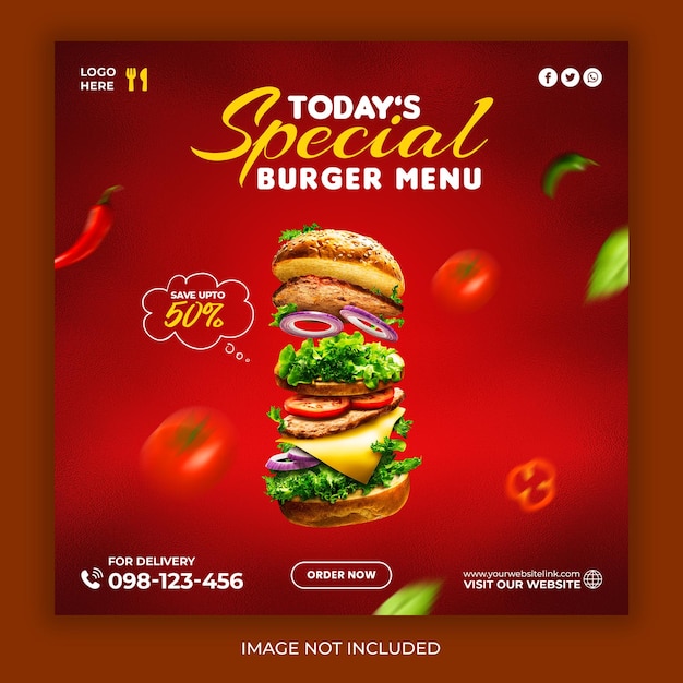 PSD promocja w mediach społecznościowych pysznego burgera i szablon projektu banera na instagramie