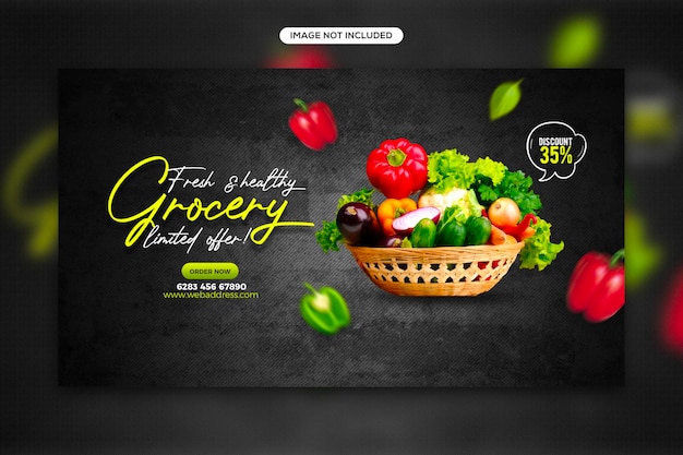 PSD promocja zdrowej żywności w mediach społecznościowych i projekt szablonu banera internetowego