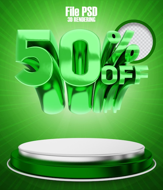 Promotie 50 korting op 3D-rendering groene banner