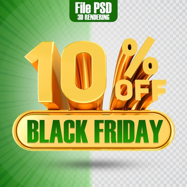 Promotie black friday tekst goud 10 3d-rendering