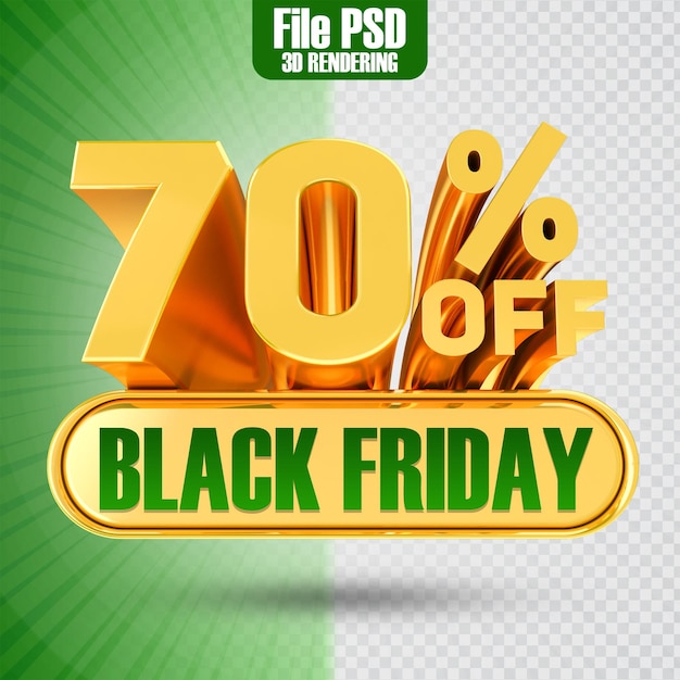 Promotie black friday tekst goud 70 3d-rendering