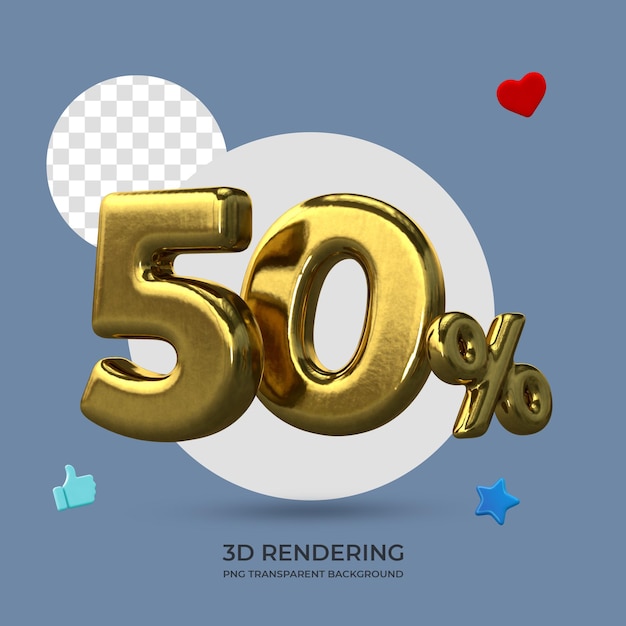 Promotieposter 50 procent korting op goudkleur 3D-rendering