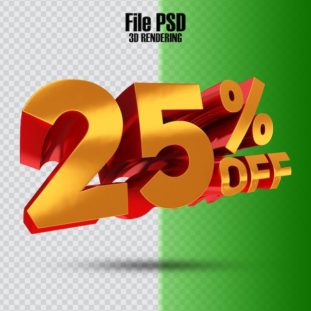 Promozione 25 off rendering 3d di testo rosso e oro