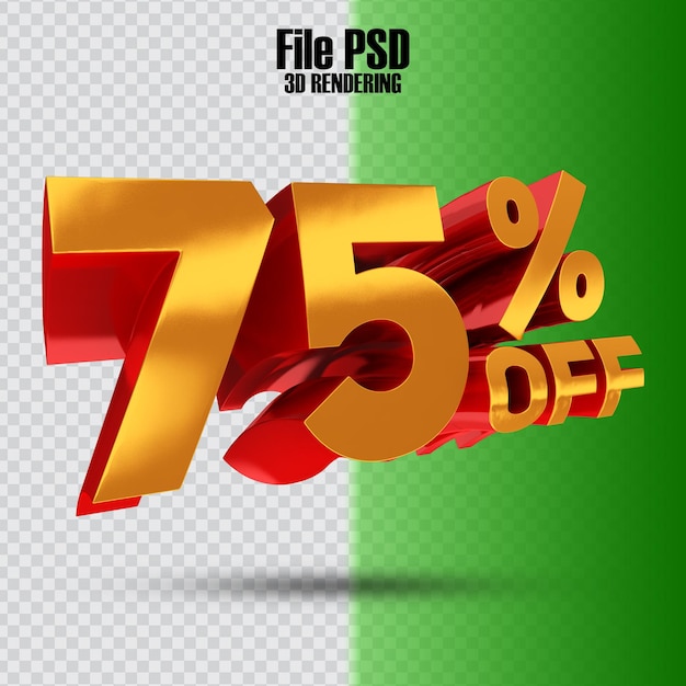 Promotion 75 off red and gold text 3d rendering