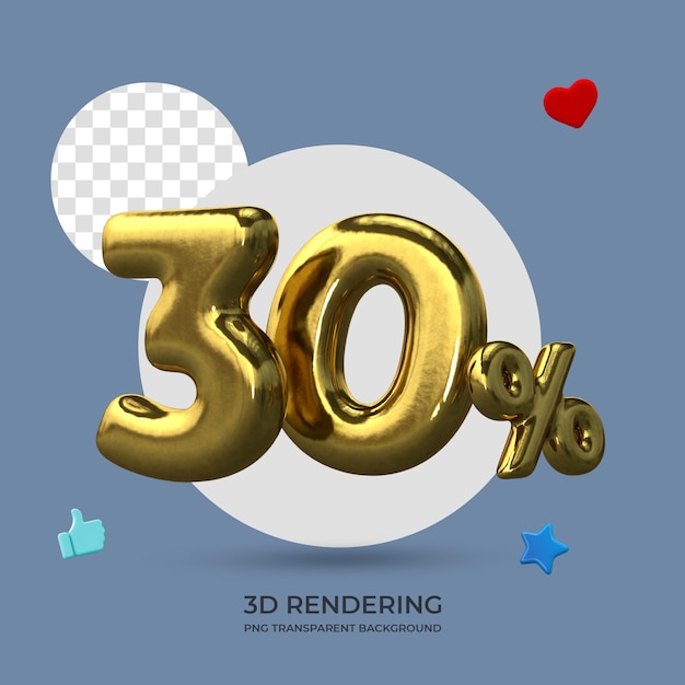 Poster promozionale 30 percento di sconto sul rendering 3d color oro