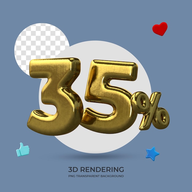 Рекламный плакат со скидкой 35% на золотой цвет 3d-рендеринга