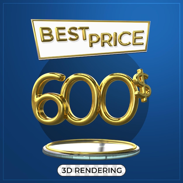 Promozione poster 3d titolo del testo 600 dollari usa rendering 3d