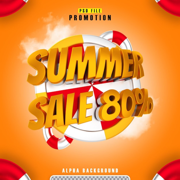 Promotion summer sale 80 gold in 3d rendering isolated