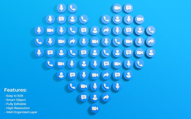 PSD promotion for zoom post surrounded by 3d like love and comment icon