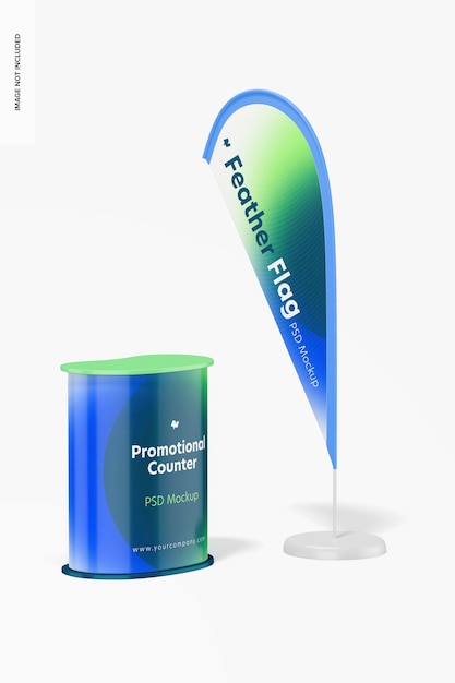 Promotional counter with feather flag mockup