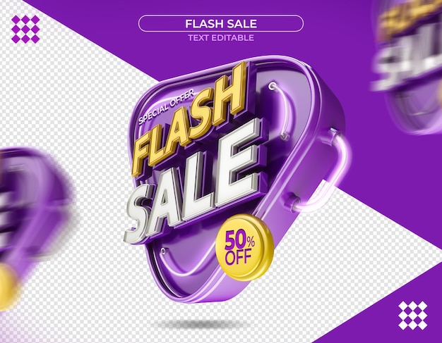 PSD promotional logo in 3d rendering isolated 3d flash sale