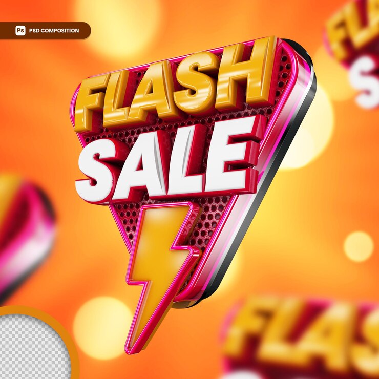 PSD promotional logo in 3d rendering isolated 3d flash sale
