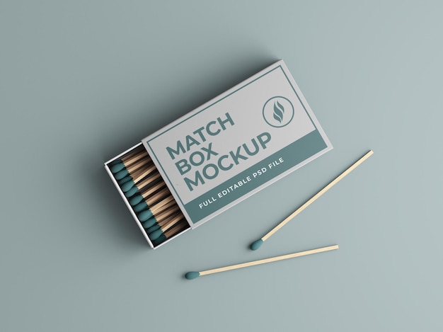 PSD promotional match box mockup with wood sticks inside